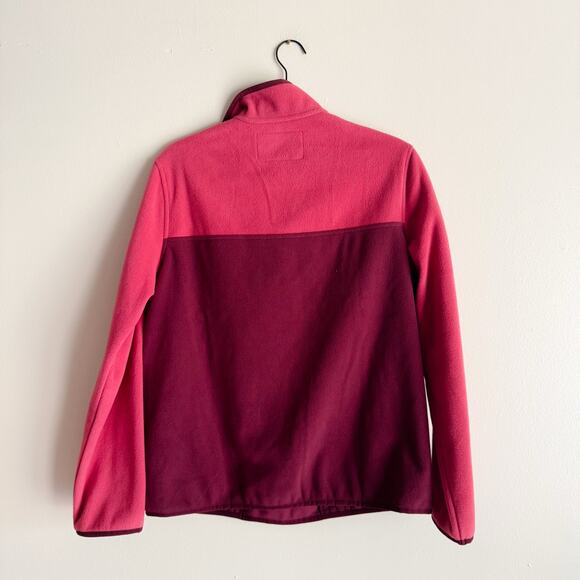 Lands' End Pink + Magneta Colorblock Snap Neck Heritage Fleece Pullover Medium - Picture 7 of 9